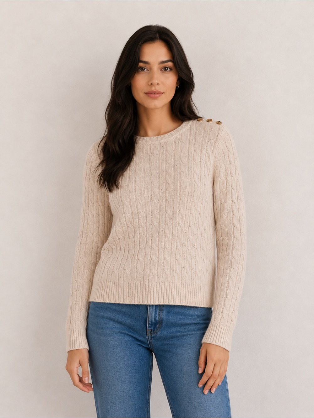 croft & barrow Beige Cable Knit Crew Sweater